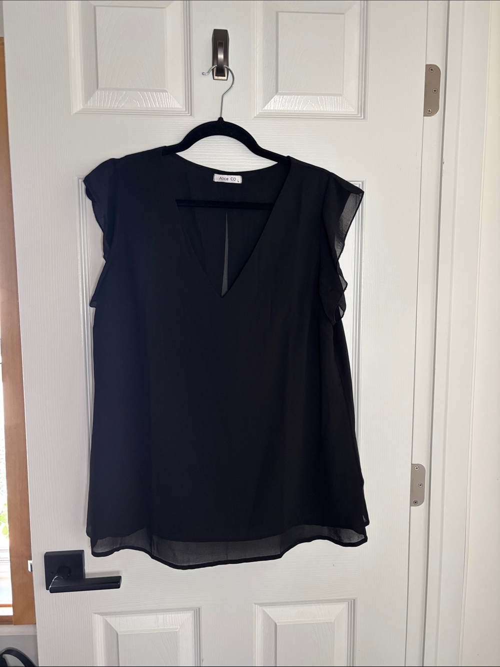 Alice Co Black V-Neck Flutter Sleeve Blouse
